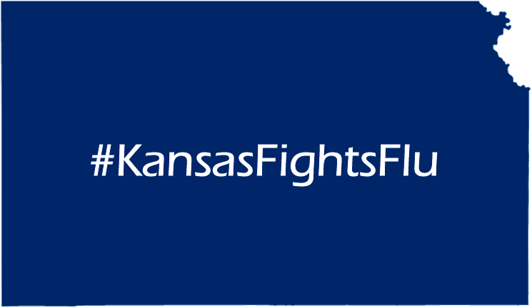 Hashtag Kansas Fights Flu text over Kansas map